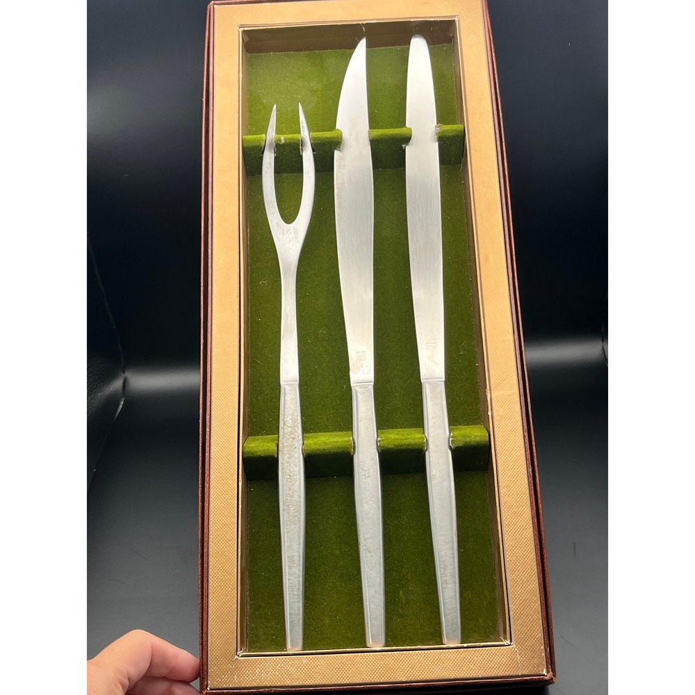 Vtg Kalmar Designs Italy Carving Knife Fork Set Stainless Steel Boxed Set MCM